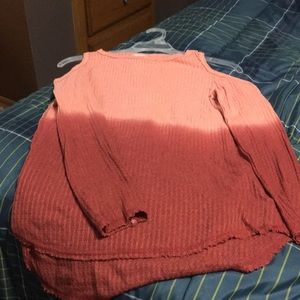 Open shoulder waffle knit top